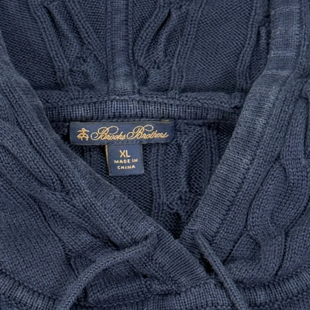 BROOKS BROTHERS Youth XL Cable Knit Navy Blue Hoodie Sweated Pullover‎ Vtg